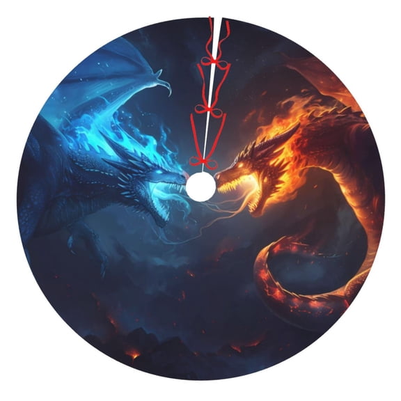 Picia Red And Blue Fire Dragon C Print Christmas Tree Skirt , Christmas Tree Skirt Ornaments for Merry Christmas Holiday Party Decorations Indoor Outdoor-36"