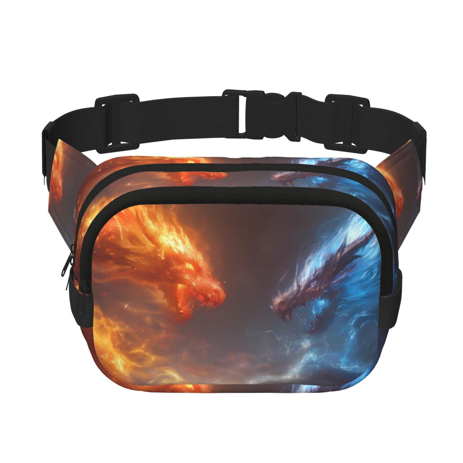 Picia Red And Blue Fire Dragon D Print Square Double-Layer Waist Bag Mini Adjustable Waist Belt Bag Exercise Running Travel Hiking