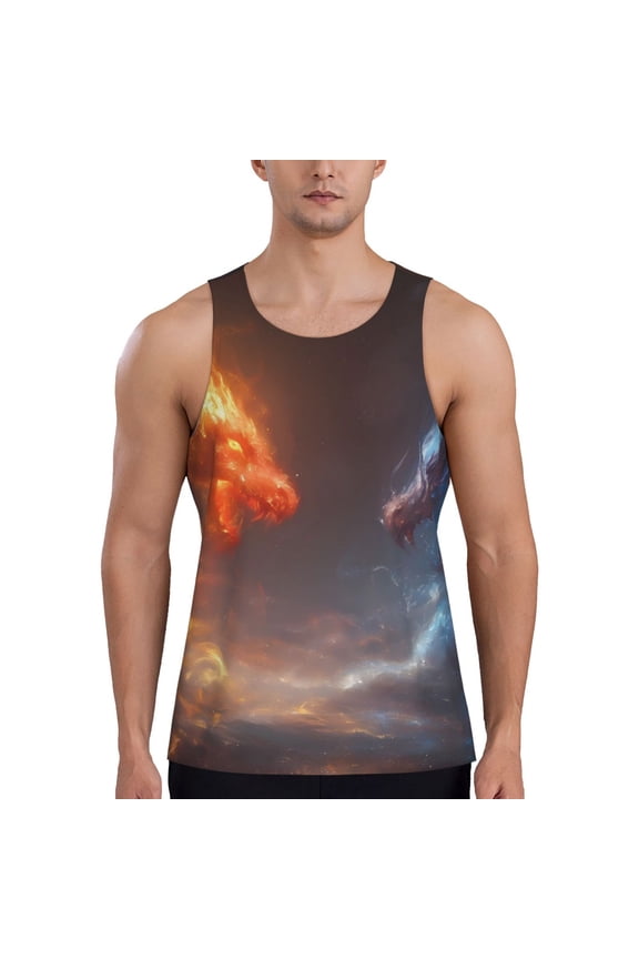 Red And Blue Fire Dragon D Printed Men’s Performance Tank, Men's Workout Tank Top Moisture-Wicking Tank Top Muscle tee, Breathable Workout Shirt-Large