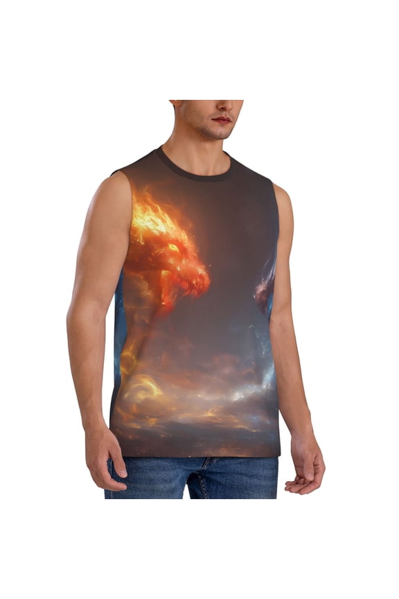 Red And Blue Fire Dragon D mens Cotton Tank Undershirts , Moisture-wicking Ribbed Tanks, Lightweight Cotton Tank Undershirts-X-Large
