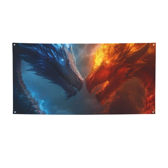 Picia Red And Blue Fire Dragon E Pattern Party Banner, Festive Decoration, Holiday Banner, Celebration Decor, Event Banner, Reusable Party Banner-Small