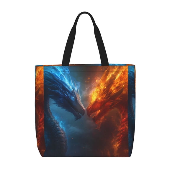 Picia Red And Blue Fire Dragon E for Tote Bag for Women with Zipper, Gym Tote with Compartments, Laptop Work Tote Nurse Dance Yoga Bag for Sport, Travel