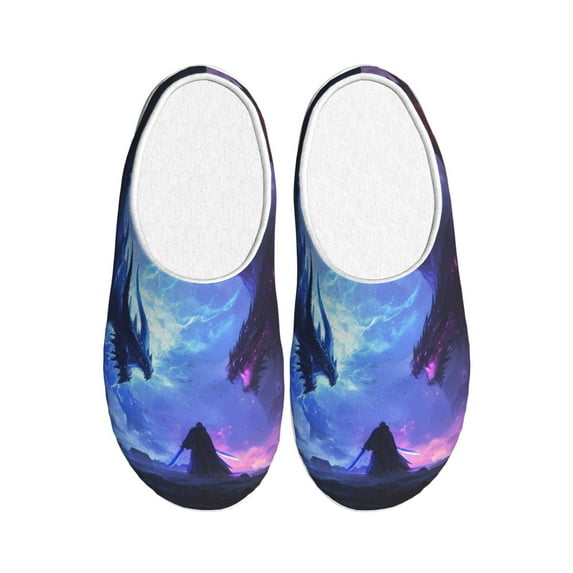Picia Red And Blue Fire Dragon for Women's Lamb-hug Comfy Fleece House Slippers Memory Foam, Slip-on House Shoes Indoor Outdoor-39/40