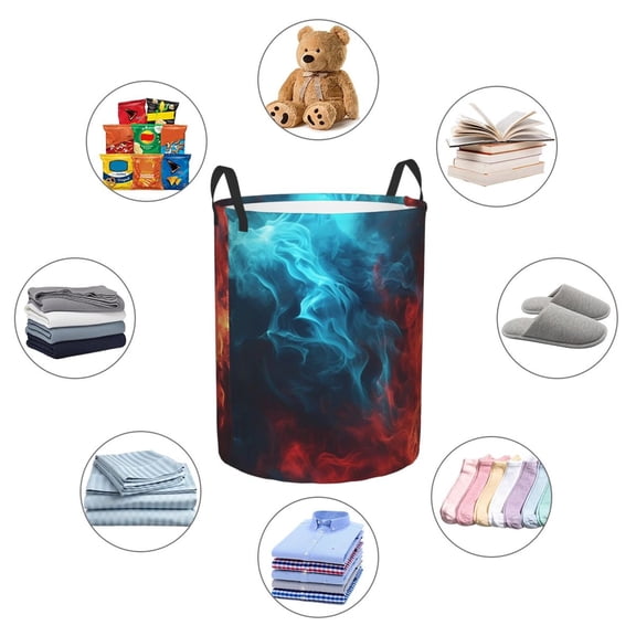 Picia Red And Blue Fire Large Laundry Basket, Waterproof, Freestanding Laundry Hamper, Collapsible Tall Clothes Hamper with Extended Handles-Medium