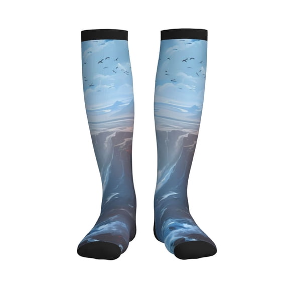 Picia Red And Blue Fire Mountains Printed Sports Compression Socks - 15-20mmHg Graduated Compression, High-Performance Soft and Breathable Socks for Men and Women