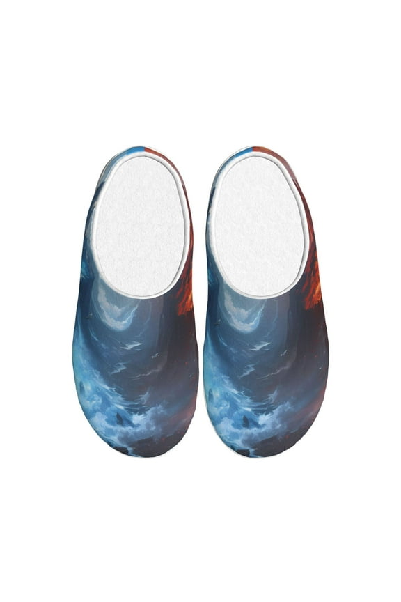 Red And Blue Fire Mountains for Women's Lamb-hug Comfy Fleece House Slippers Memory Foam, Slip-on House Shoes Indoor Outdoor-40/41