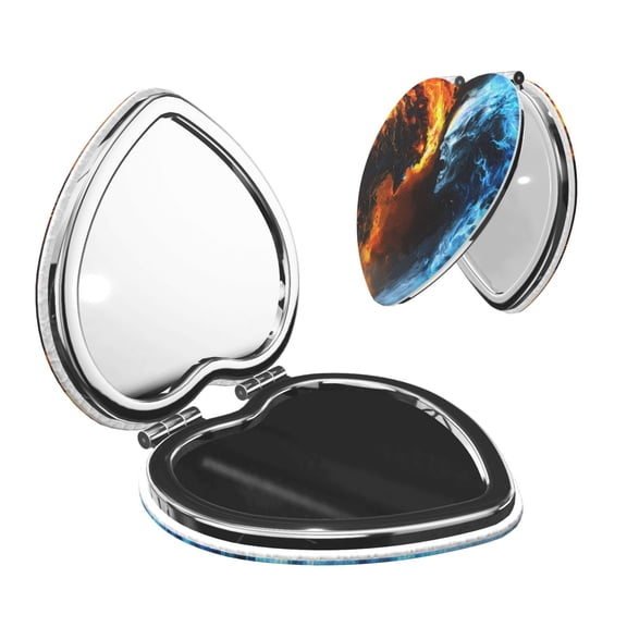 Picia Red And Blue Fire Skull Warrior for Compact Vanity Mirror , Travel Makeup Mirror , Portable Magnifying Cosmetic Mirror for Daily, Work, Business-Heart Shape