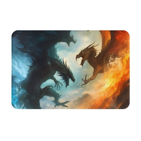 Picia Red And Blue Flame Wave Dragon Pattern Flannel Doormat 16x24 Inch Non-Slip Indoor Mat, Absorbent & Quick-Dry Rug for Entryway, Bathroom, Kitchen, and Bedroom, Machine Washable