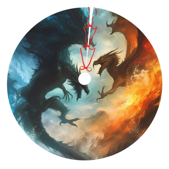 Picia Red And Blue Flame Wave Dragon Print Christmas Tree Skirt , Christmas Tree Skirt Ornaments for Merry Christmas Holiday Party Decorations Indoor Outdoor-48"