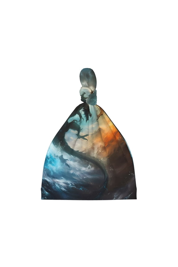 Red And Blue Flame Wave Dragon Printed Preemie Hats for Baby Girls Cotton Premature Knot Hats Newborn Hospital Cap Warm Knot Beanie Nicu for Preemie Girls and Boys