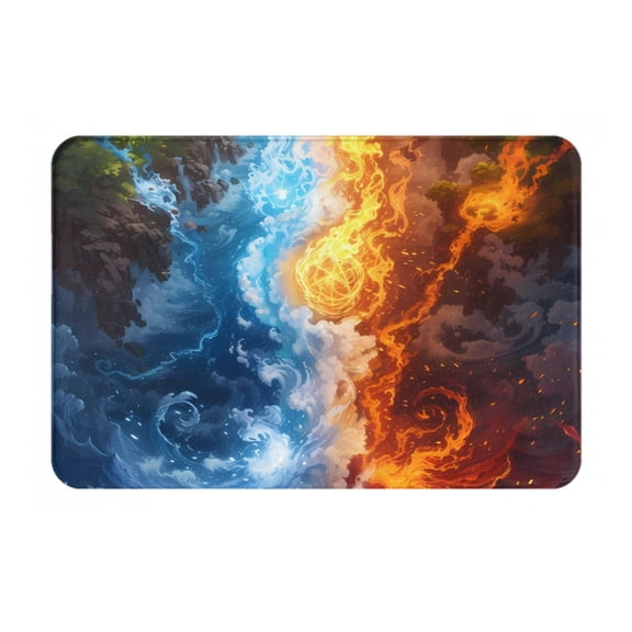 Picia Red And Blue Flame Waves Pattern Flannel Doormat 16x24 Inch Non-Slip Indoor Mat, Absorbent & Quick-Dry Rug for Entryway, Bathroom, Kitchen, and Bedroom, Machine Washable