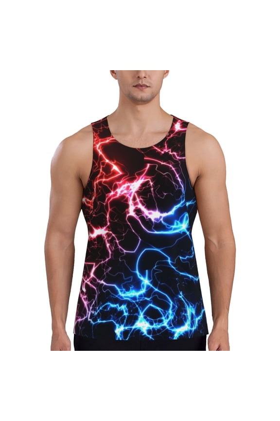Red And Blue Lightning Printed Men’s Performance Tank, Men's Workout Tank Top Moisture-Wicking Tank Top Muscle tee, Breathable Workout Shirt-X-Large
