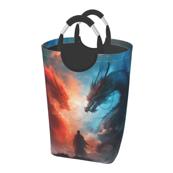 Picia Red And Blue Sky Dragon Laundry Basket With Handles Laundry Hamper Toys Storage Organizer Foldable Bucket Washing Bin Dirty Clothes Bag For Home Bathroom Bedroom Dorm
