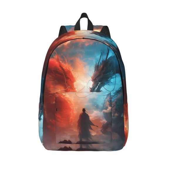 Picia Red And Blue Sky Dragon Printed Canvas Daypack - Stylish and Durable Vintage Compact Backpack - Class, Work, Travel, or Laptop Bookbag,Organized Compartments-Medium