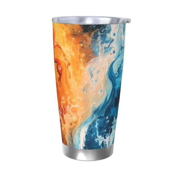 Picia Red And Blue Waves Pattern 20 oz Tumbler Stainless Steel Vacuum Insulated Coffee Ice Cup Double Wall Travel Flask Dual Lid Water Bottle, Eco-friendly Car Cup-Without Straw