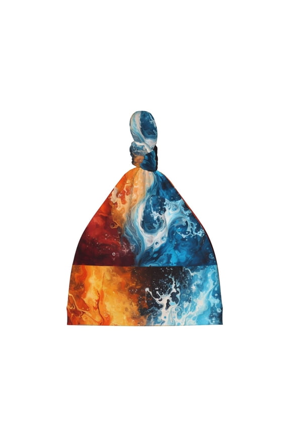 Red And Blue Waves Printed Preemie Hats for Baby Girls Cotton Premature Knot Hats Newborn Hospital Cap Warm Knot Beanie Nicu for Preemie Girls and Boys