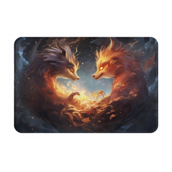 Picia Red And Gray Flame Fox Pattern Flannel Doormat 16x24 Inch Non-Slip Indoor Mat, Absorbent & Quick-Dry Rug for Entryway, Bathroom, Kitchen, and Bedroom, Machine Washable