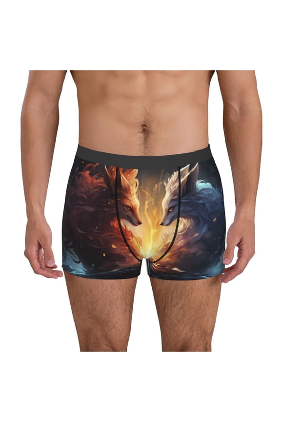 Red And White Flame Fox Pattern Men’s Boxer Briefs – Soft & Breathable Underwear, Stretchy & Comfortable Fit, Supportive Pouch Design, Moisture-Wicking-X-Large