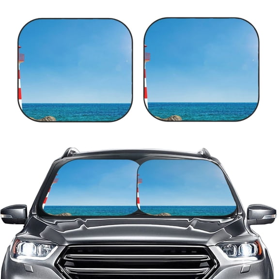 Picia Red And White Lighthouse 2 Piece Car Windshield Sun Shade Foldable | Foldable Sun Shield for Front Window Blocks UV Rays and Keeps Your Vehicle Cool-Small