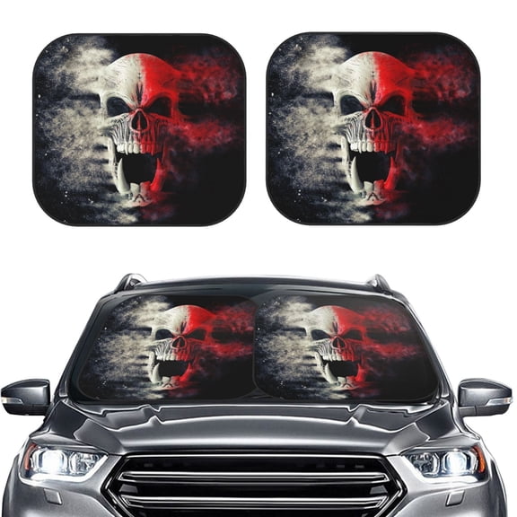 Picia Red And White Screaming Demon Skull 2 Piece Car Windshield Sun Shade Foldable | Foldable Sun Shield for Front Window Blocks UV Rays and Keeps Your Vehicle Cool-Medium