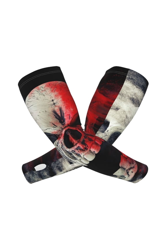 Red And White Screaming Demon Skull Arm Sleeves for Men and Women - Tattoo Cover Up UPF 50+ Cooling Sports Sleeve for Basketball Golf Football-One Size