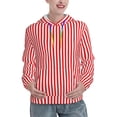 thumbnail image 1 of Picia Red And White Stripes Pattern Casual Women's Hoodie, Hooded Sweatshirt with Kangaroo Pocket, Comfortable Pullover with Eye-catching Drawstrings-Medium, 1 of 7