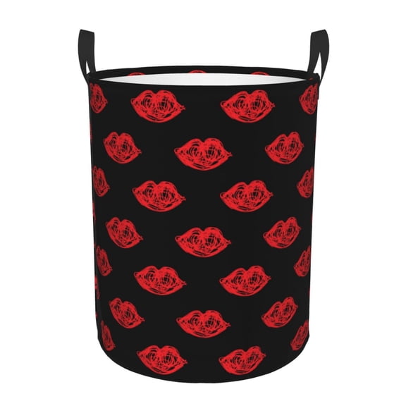 Picia Red Beautiful Lips Pattern Large Laundry Basket, Waterproof, Freestanding Laundry Hamper, Collapsible Tall Clothes Hamper with Extended Handles-Medium