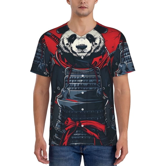 Picia Red Black Eastern Panda Warrior Pattern Mens Polo Shirts Quick Dry Short Sleeve Golf T Shirt Performance Moisture Wicking Casual Workout Baseball T-shirt-4X-Large