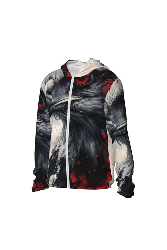 Red Black Ink Style Bald Eagle Women's Men's UPF 50+ Sun Protection Hoodie Shirt Long Sleeve SPF Fishing Outdoor UV Hiking Lightweight Shirts-Medium