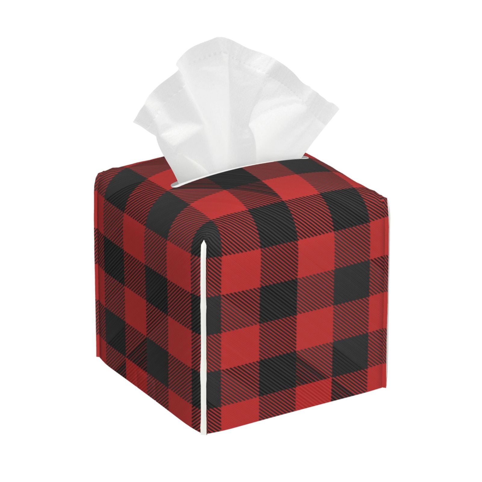 Picia Red Black Plaid Pattern Tissue Box Cover,PVC Leather Square ...