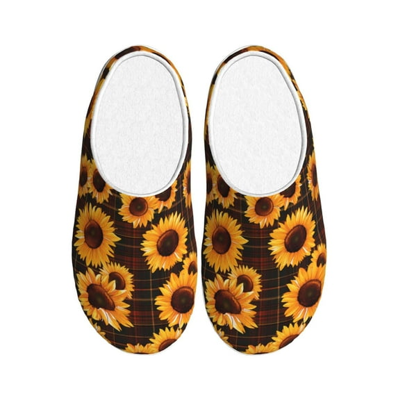 Picia Red Black Plaid Sunflower for Women's Lamb-hug Comfy Fleece House Slippers Memory Foam, Slip-on House Shoes Indoor Outdoor-40/41