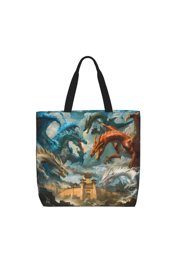 Red Blue Dragon Battle Epic for Tote Bag for Women with Zipper, Gym Tote with Compartments, Laptop Work Tote Nurse Dance Yoga Bag for Sport, Travel