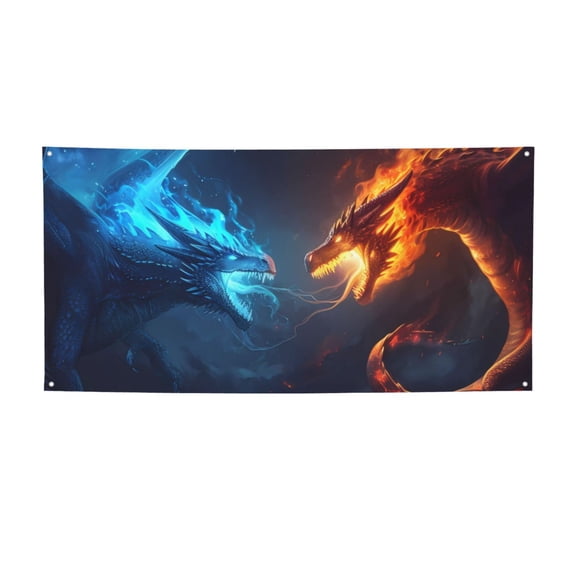 Picia Red And Blue Fire Dragon C Pattern Party Banner, Festive Decoration, Holiday Banner, Celebration Decor, Event Banner, Reusable Party Banner-Medium