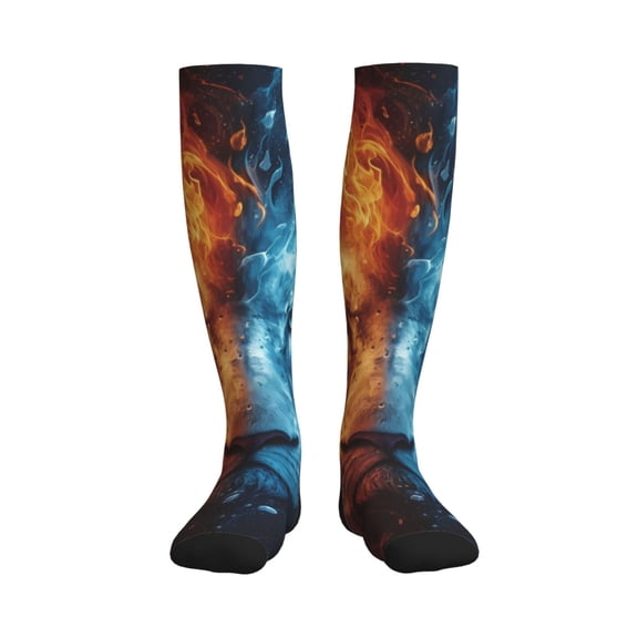 Picia Red And Blue Fire Lion Printed Sports Compression Socks - 15-20mmHg Graduated Compression, High-Performance Soft and Breathable Socks for Men and Women