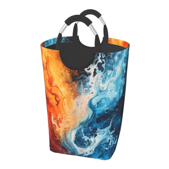 Picia Red And Blue Waves Laundry Basket With Handles Laundry Hamper Toys Storage Organizer Foldable Bucket Washing Bin Dirty Clothes Bag For Home Bathroom Bedroom Dorm
