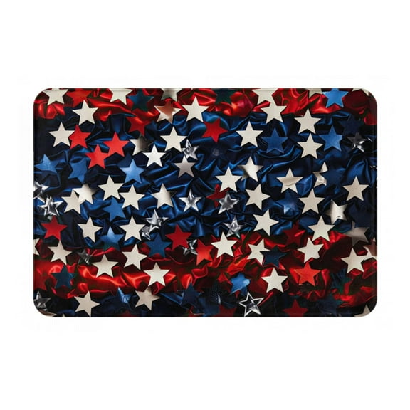 Picia Red Blue White Stars Pattern Flannel Doormat – 16x24 Inch Non-Slip Indoor Mat, Absorbent & Quick-Dry Rug for Entryway, Bathroom, Kitchen, and Bedroom, Machine Washable