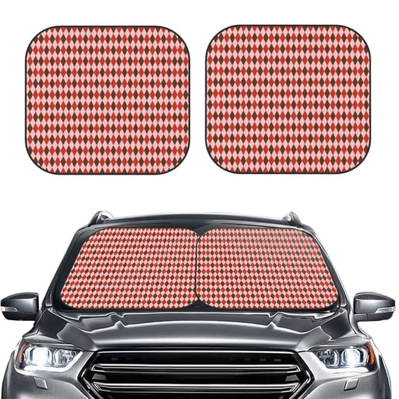 Picia Red and Brown Squares 2 Piece Car Windshield Sun Shade Foldable | Foldable Sun Shield for Front Window Blocks UV Rays and Keeps Your Vehicle Cool-Large