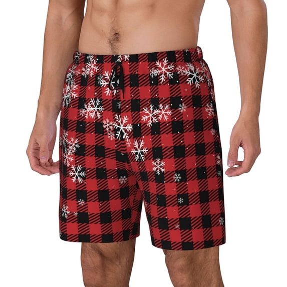 Picia Red Buffalo Plaid pattern Mens Swim Trunks with Compression Liner Stretch Beach Shorts Quick Dry with Zipper Pockets No-Chafing Board Shorts-XX-Large