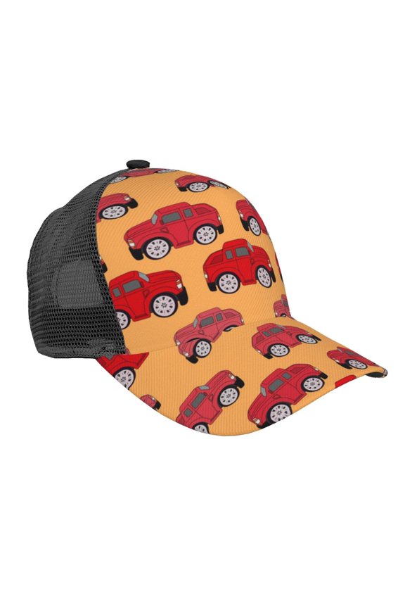 Red Cars Pattern Trucker Hat,Baseball Cap,Sun Protection Cap,Stylish Headwear,Leisure Cap,Outdoor Sports Cap