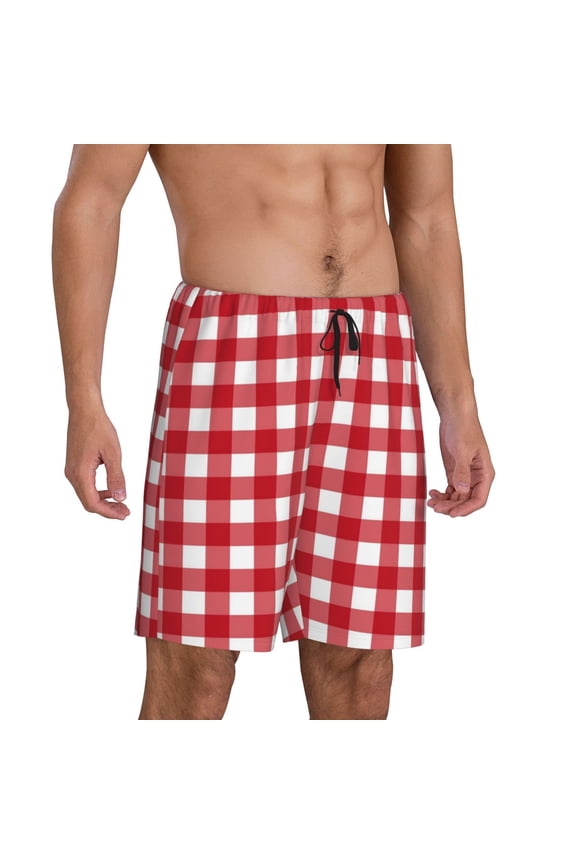 Red Checkboard Pajama Shorts for Men, Men's Pajama Bottoms, Sleepwear,Short Pajama Pants-