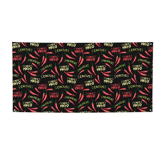 Picia Red Chili Pattern Party Banner, Festive Decoration, Holiday Banner, Celebration Decor, Event Banner, Reusable Party Banner-Small