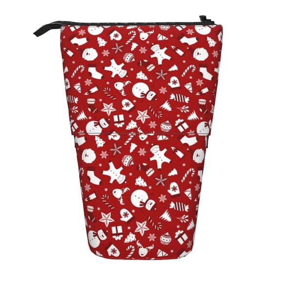 Picia Red Christmas Cheer. Print Telescopic Pencil Case, Telescopic Pen Holder Telescopic Pencil Pouch Bag Stationery Pencil Case Box Storage Organizer Makeup Bag