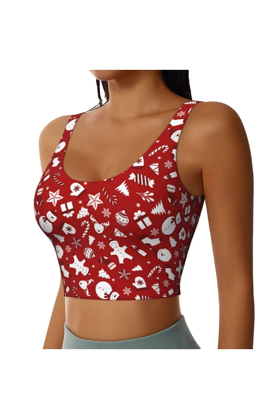 Red Christmas Cheer. Sports Bra for Women,Padded Strappy Sports Bras Medium Support Yoga Bra with Removable Cups,Running Yoga Bra-Large