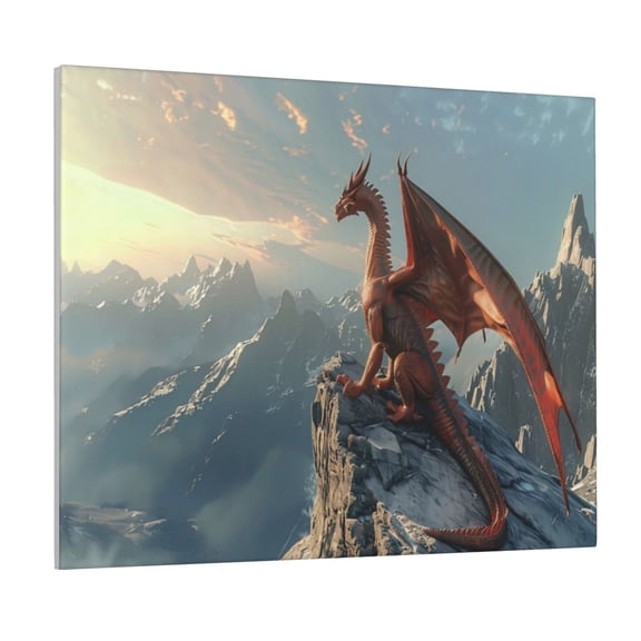 Picia Red Dragon Mountain Sunrise Pattern Decorative Picture – Unique Wall Art, Modern Canvas Print for Trendy Interiors (Horizontal)