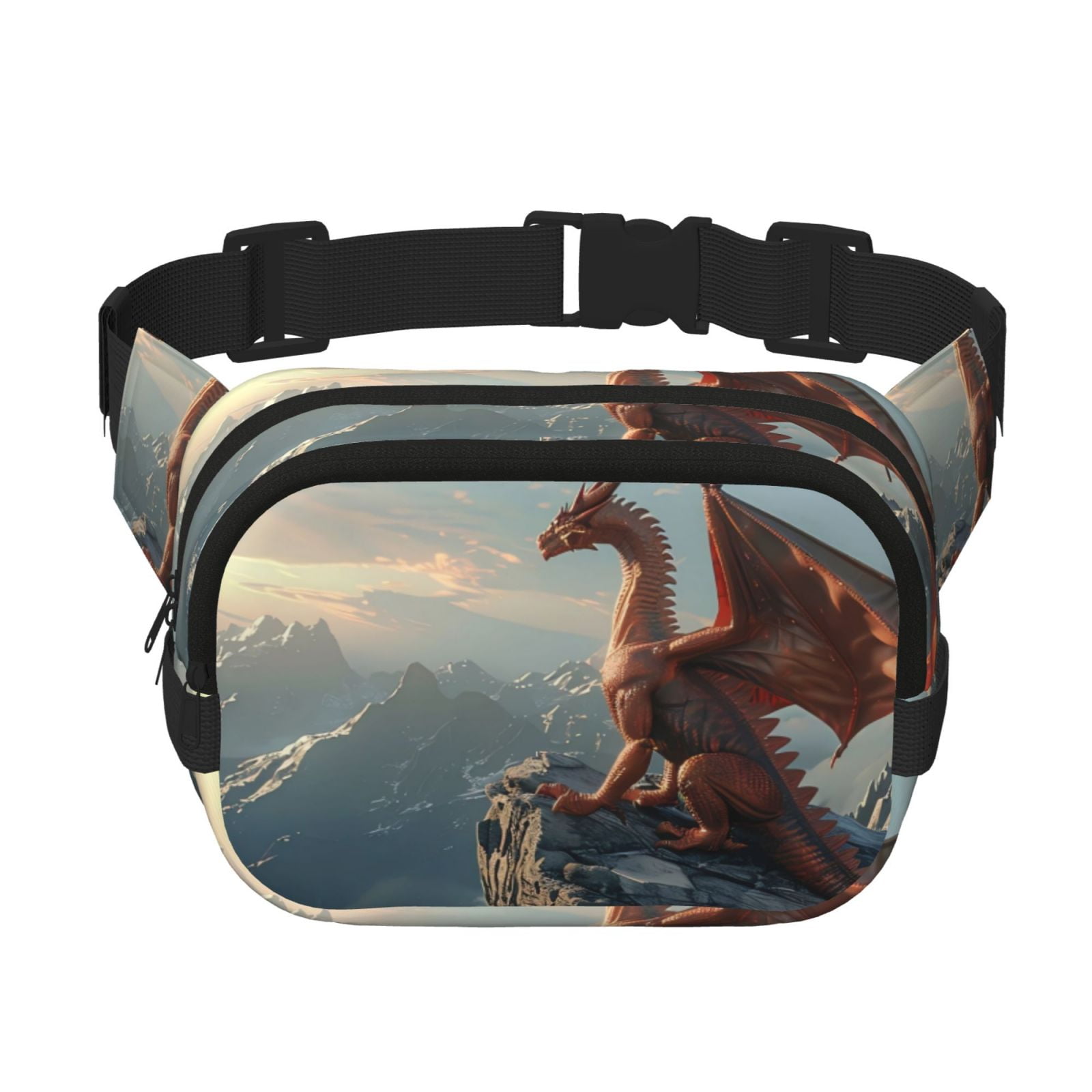 Picia Red Dragon Mountain Sunrise Print Square Double-Layer Waist Bag Mini Adjustable Waist Belt Bag Exercise Running Travel Hiking