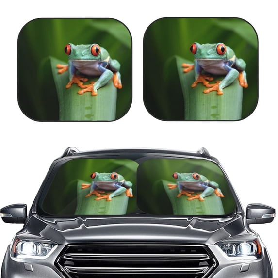 Picia Red-Eyed Tree Frog 2 Piece Car Windshield Sun Shade Foldable | Foldable Sun Shield for Front Window Blocks UV Rays and Keeps Your Vehicle Cool-Large