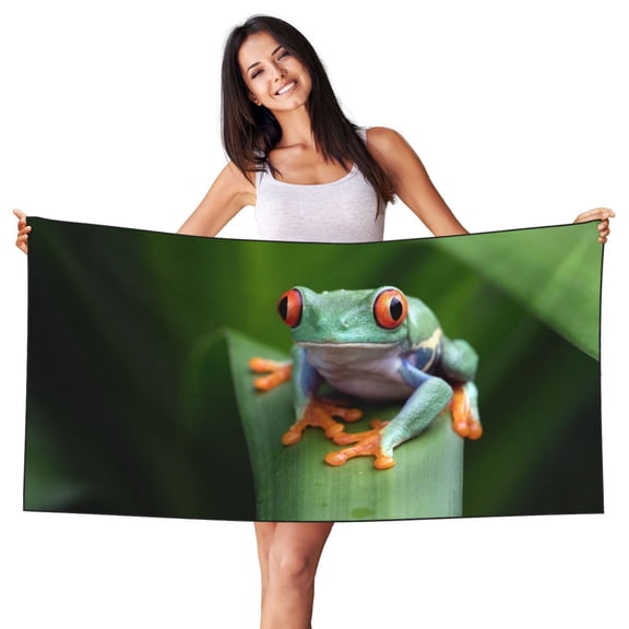 Picia Red-Eyed Tree Frog Print Silver Fox Velvet Beach Towel,Quick-Dry Beach Towel,Lightweight Travel Towel,Portable Beach Towels