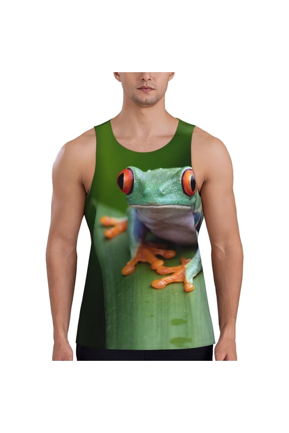 Red-Eyed Tree Frog Printed Men’s Performance Tank, Men's Workout Tank Top Moisture-Wicking Tank Top Muscle tee, Breathable Workout Shirt-Medium