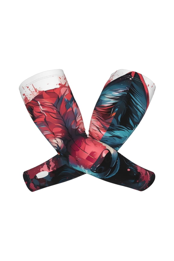 Red Flame Wolf Head Arm Sleeves for Men and Women - Tattoo Cover Up UPF 50+ Cooling Sports Sleeve for Basketball Golf Football-One Size