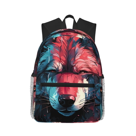Picia Red Flame Wolf Head Large Capacity Backpack Classic Style Backpack Casual Backpack Water-Resistant School Work Travel Outdoor Backpack